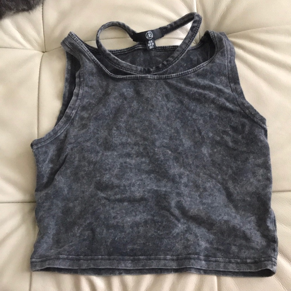 Missguided Collar Cutout Acid Wash Tee Tank